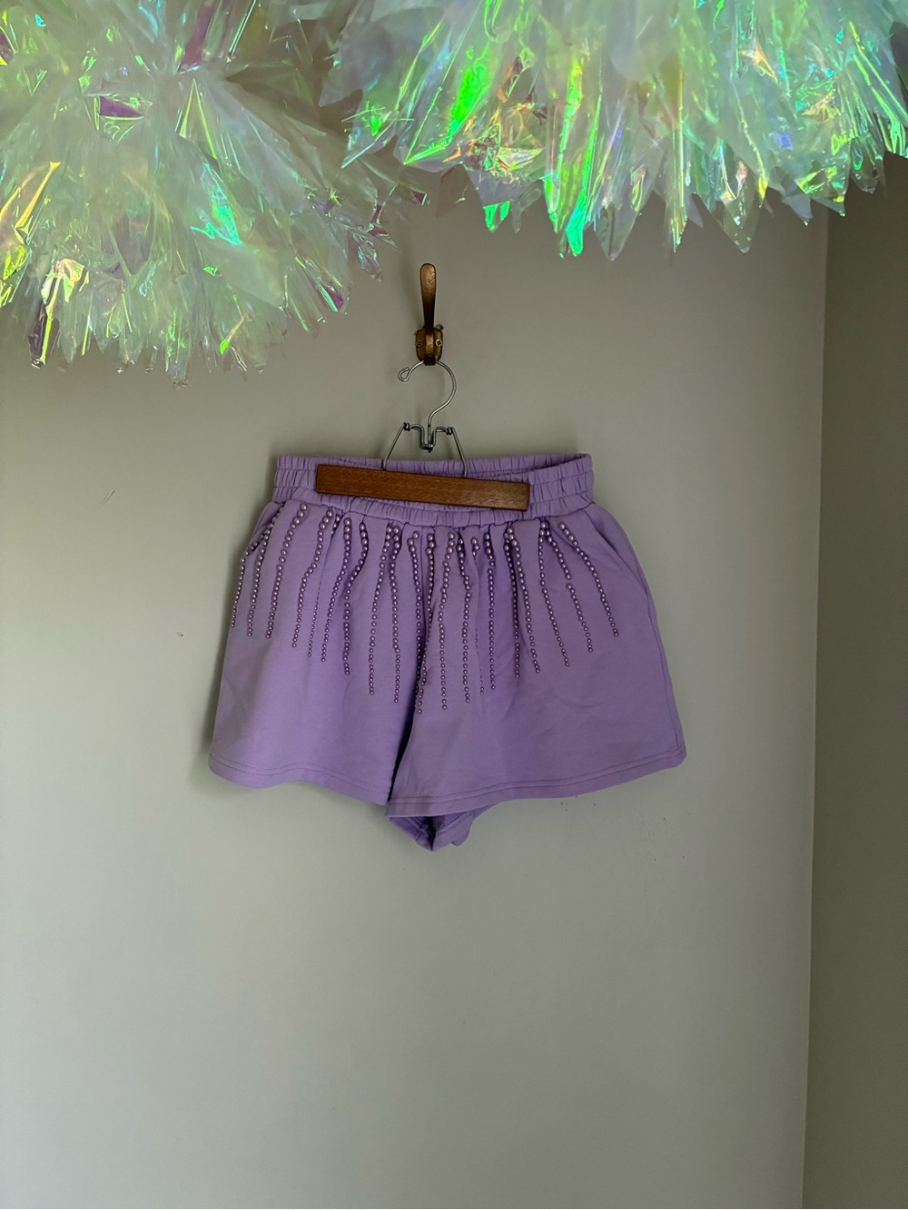Queen of Sparkles Lilac Pearl Shorts Size Medium